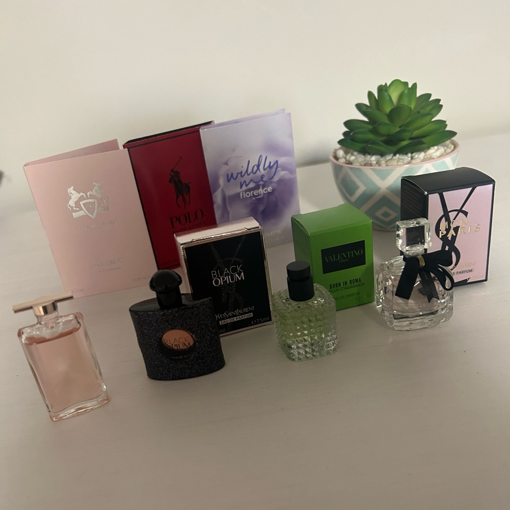 SOLD •Mini Perfume & Samples Set: YSL, Valentino Green Extravaganza, PDM Delina